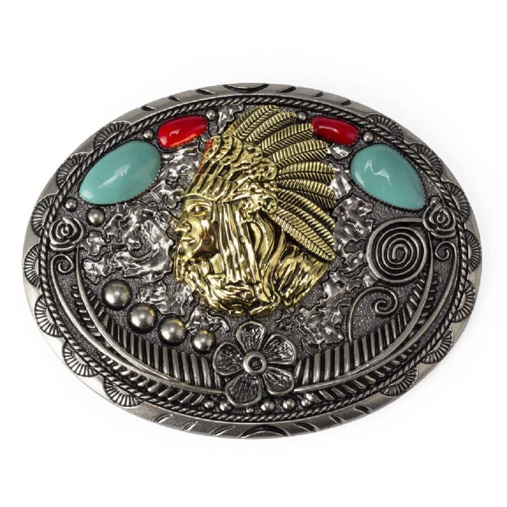 6702 Native American Indian Chief Head Belt Buckle Indian Tribal Chief